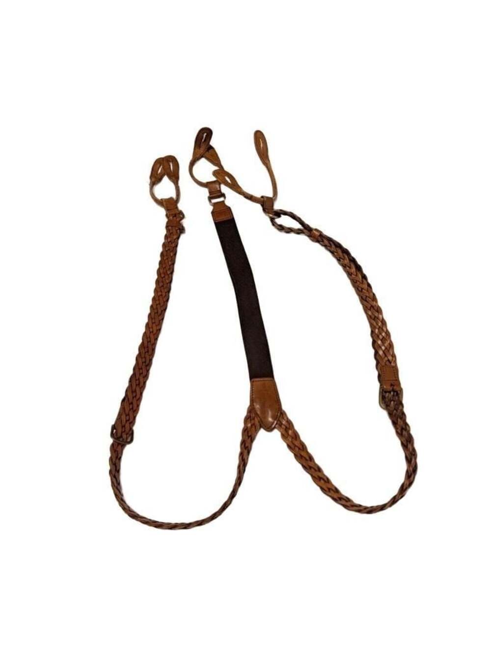 Vintage Eddie Bauer Braided Leather Suspenders with Brass Hardware